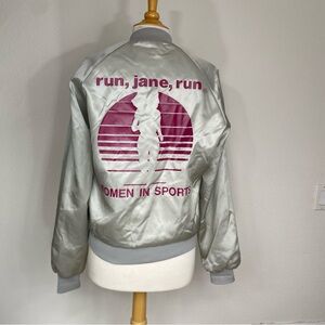 Chalk Line Gray Satin Run Jane Run Women in Sports Oversize Bomber Jacket Size M